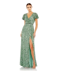 Женское драпированное платье с пайетками и запахом поверх рукавов-бабочек, зеленый Mac duggal