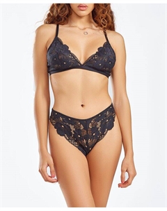 Женский комплект нижнего белья из 2 предметов с кружевным бюстгальтером и трусиками, цвет Black Icollection