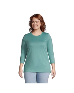 Хлопковая туника Supima с круглым вырезом больших размеров с рукавами 3/4, синий Lands' end