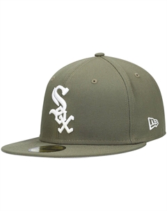 Мужская оливковая кепка Chicago White Sox Logo белая 59FIFTY приталенная шляпа New era