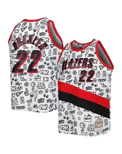 Мужские белые блейзеры clyde drexler portland trail blazers 1991-92 hardwood classics doodle swingman player jersey, белый Mitchell and ness