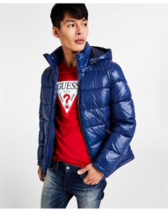 Мужской пуховик с капюшоном, синий Guess