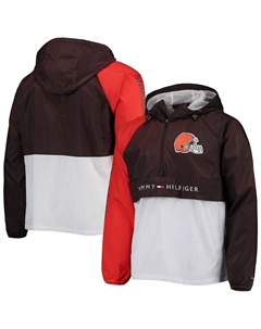 Мужской коричневый, оранжевый пуловер с молнией до половины длины реглан Cleveland Browns Tommy hilfiger