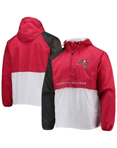 Мужской красный оловянный пуловер Tampa Bay Buccaneers с молнией до половины длины реглан Tommy hilfiger