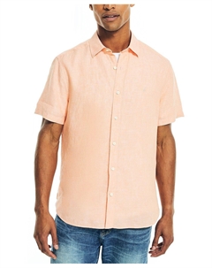 Мужская однотонная льняная рубашка классического кроя с короткими рукавами, мульти Nautica