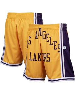 Мужские золотистые шорты los angeles lakers hardwood classics big face 2.0 Mitchell and ness