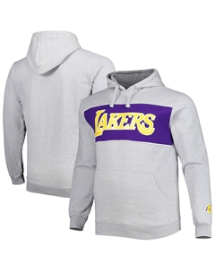 Мужской пуловер с капюшоном с логотипом Heather Grey Los Angeles Lakers Big and Tall с надписью Fanatics