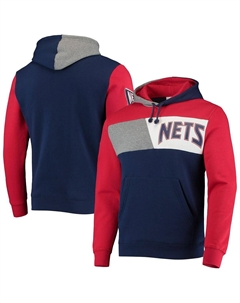 Мужская темно-синяя толстовка с капюшоном new jersey nets hardwood classics colorblock pullover, синий Mitchell and ness