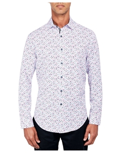 Мужская рубашка на пуговицах стандартного кроя без утюга с микроцветочным принтом и эластичным рисунком Society of threads