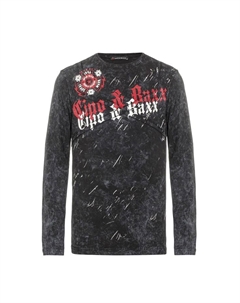 Рубашка с длинными рукавами и крупным фирменным принтом спереди., черный Cipo&baxx