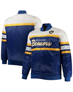 Мужская атласная куртка с длинными кнопками Royal, Gold Milwaukee Brewers Big and Tall Coaches Mitchell and ness