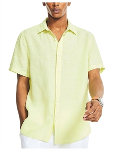 Мужская однотонная льняная рубашка классического кроя с короткими рукавами Nautica