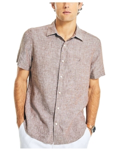 Мужская однотонная льняная рубашка классического кроя с короткими рукавами Nautica