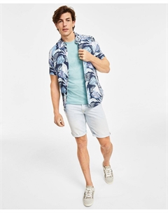 Мужская рубашка с тропическим принтом, футболка с треугольным логотипом и джинсовые шорты Sonny с низкой посадкой Guess