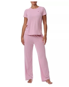 Женская футболка для сна с короткими рукавами и круглым вырезом, розовый Tommy hilfiger