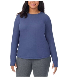 Утепленный топ больших размеров с длинными рукавами и круглым вырезом, синий Cuddl duds
