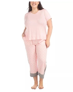 Плюс Размер 2 шт. Укороченный пижамный комплект Coastal Life, розовый Muk luks