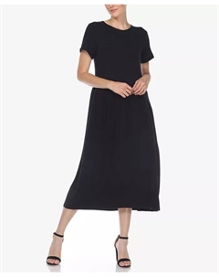 Женское платье макси с короткими рукавами и асимметричной талией, черный White mark