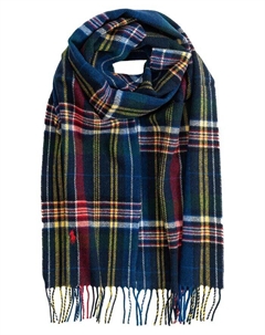 Мужской шерстяной шарф в клетку, синий Polo ralph lauren