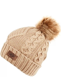 Шапка-бини из искусственного меха с помпоном на флисовой подкладке, бежевый Angela & william