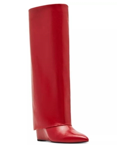 Классические ботинки до колена Evander на танкетке с широкими икрами и манжетами, красный Madden girl
