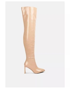 Лакированные длинные узкие сапоги Minkles Pu на блочном каблуке, коричневый/бежевый London rag