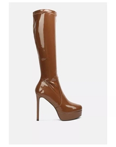 Лакированные эластичные сапоги до икры на высоком каблуке Shawtie, бежевый London rag