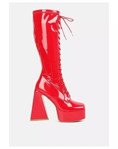 Сапоги до икры на высокой платформе Snowflakes, красный London rag