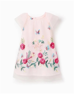 Платье для девочки из тюля с вышивкой, розовый Zippy
