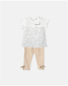 Комплект для девочки из футболки-матроски и однотонных леггинсов песочного цвета, бежевый Tutto piccolo