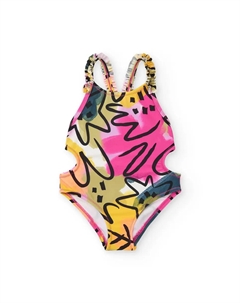 Купальник для девочки с принтом и разрезами по бокам, мультиколор Tuc tuc