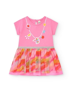 Платье для девочки с юбкой с принтом и серебристой отделкой, розовый Tuc tuc