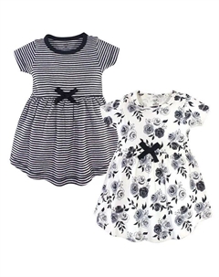 Платья с короткими рукавами из органического хлопка для маленьких девочек, 2 шт., черный с цветочным принтом, черный Touched by nature