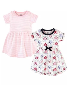Детские платья с короткими рукавами из органического хлопка для маленьких девочек, 2 шт., Цветочный горошек, розовый Touched by nature