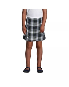 Школьная форма для больших девочек плюс, клетчатый юбка длиной выше колена со складками по бокам, белый Lands' end