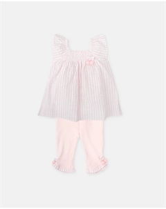 Комплект для девочки из розового топа в клетку и однотонных леггинсов, розовый Tutto piccolo