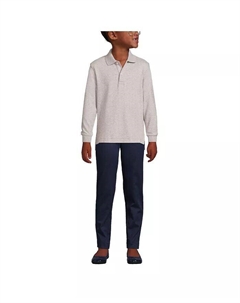 Рубашка поло с длинными рукавами в школьной форме для девочек, серый Lands' end