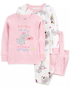 Пижама для девочек-малышей «Слон-художник», 100% хлопок, облегающая, комплект из 4 предметов, розовый Carter`s