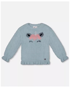 Свитер с единорогом для маленьких девочек, волосатая вязка, бирюзовый — для малышей, ребенок, синий Deux par deux