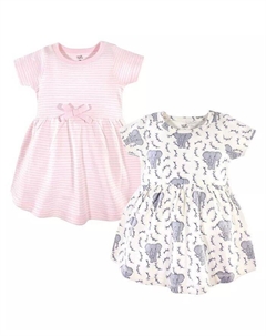 Платья с короткими рукавами из органического хлопка для маленьких девочек, 2 шт., Розовый слон, белый Touched by nature