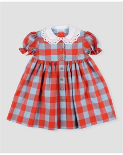 Платье для девочки в клетку с контрастным воротником, коралловый Foque