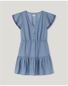 Джинсовое платье для девочки с V-образным вырезом, светло-голубой Pepe jeans