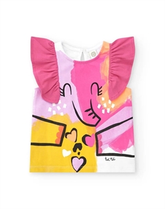 Футболка для девочки с принтом спереди и контрастными оборками, белый Tuc tuc