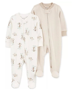 Детский хлопковый комбинезон для сна и игр с двусторонней молнией, упаковка из 2 шт, мультиколор Carter`s