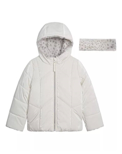 Девочки 7-16 Светоотражающий Блестящий Модный Пуховик, коричневый/бежевый Jessica simpson