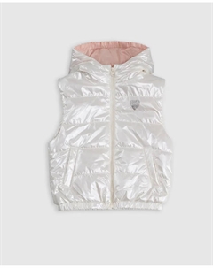 Утепленный жилет для девочки с капюшоном и карманами, белый Ikks