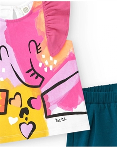 Комплект для девочки: футболка со слоном и синие шорты, мультиколор Tuc tuc