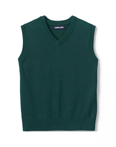 Школьная форма для девочек из хлопка и модала, тонкий свитер, жилет, зеленый Lands' end