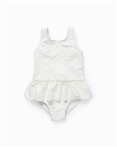 Вышитый купальник для девочки с оборкой, белый Zippy
