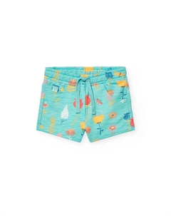 Хлопковые шорты для девочек с цветочным и мелким животным принтом, зеленый Boboli